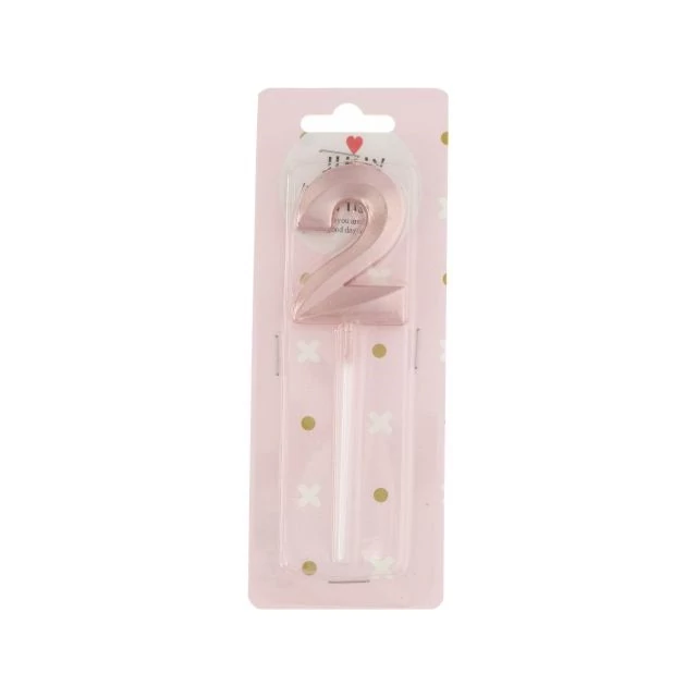Szülinapi számgyertya 2-es betűzős paraffin 5 cm rosegold