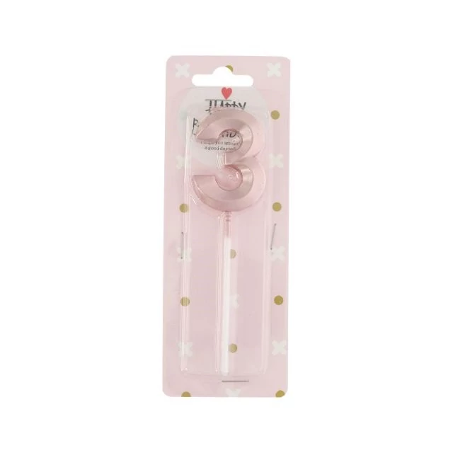 Betűzős szülinapi számgyertya 3-as paraffin 5 cm rosegold