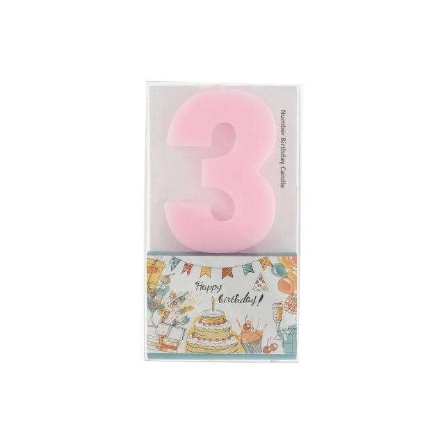 Szülinapi számgyertya 3-as paraffin 6 cm rózsaszín