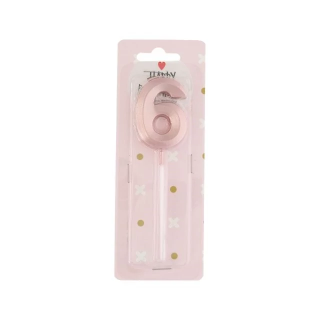 Szülinapi számgyertya 6-os betűzős paraffin 5 cm rosegold