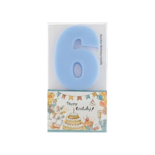 Szülinapi számgyertya 6-os paraffin 6 cm kék