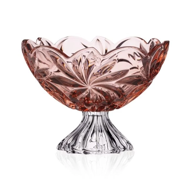 Üveg tál talpas FLORA rózsaszín 28 cm