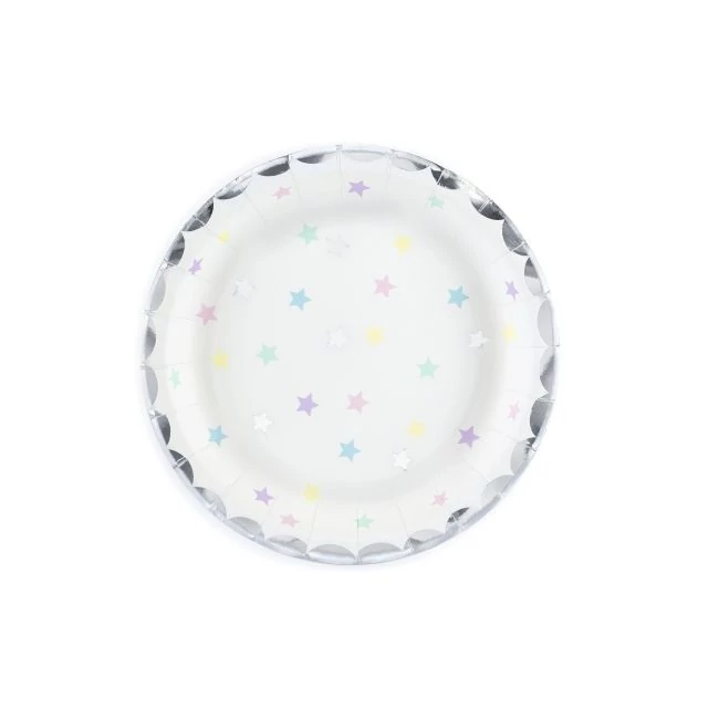 Papírtányér csillagos, 18 cm, fehér, 6 db