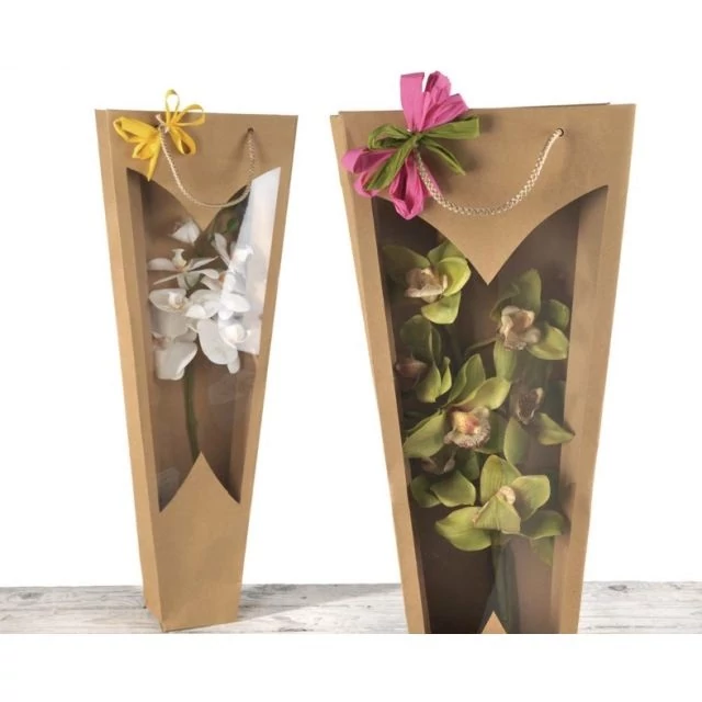 Cserepes virághoz tasak ablakkal, papír, 26x71,5x10,5 cm, natúr, 12 db