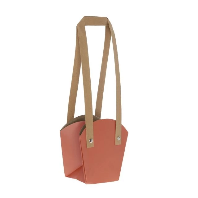 Cserepes virághoz tasak füllel, 16,5x11,5x18,5 cm, korall