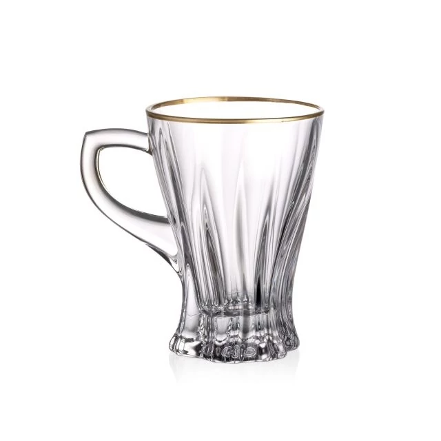 PLANTICA teás csésze szett arany szegéllyel, átlátszó üveg, 150 ml, 10,7 cm, 6 db