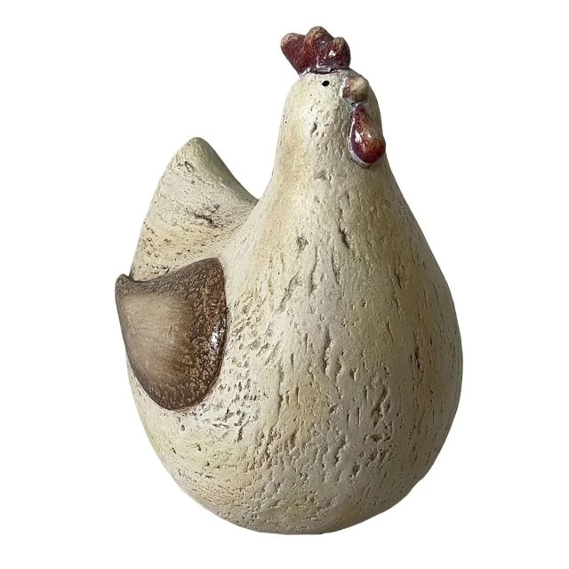 Ülő gömbölyű tyúk, magnézia, 22x15,5x25,5 cm, bézs-barna