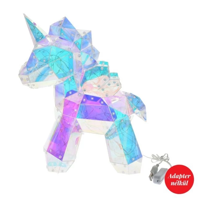 Unikornis LED-es műanyag 35 cm irizáló