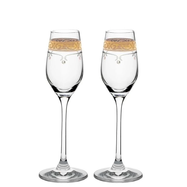 Üveg pohár arany szegéllyel, swarovski dísszel likőr 95ml átlátszó 2 db