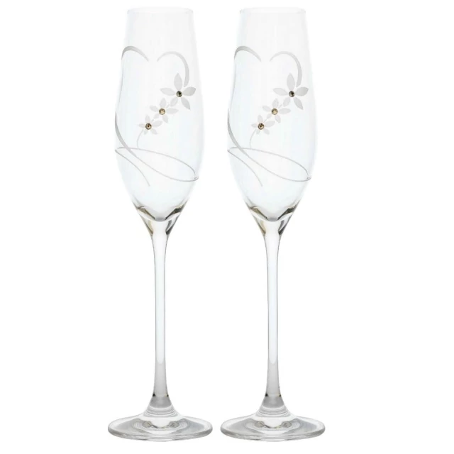 Üveg pohár, swarovski dísszel, pezsgő, esküvő, 210 ml, átlátszó, 2 db