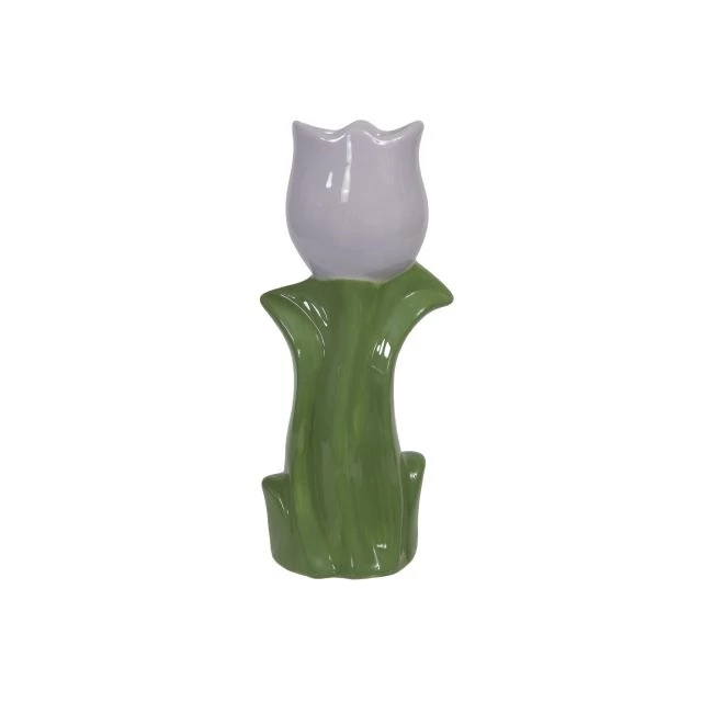 Tulipán váza, kerámia, zöld, lila, 20,5 cm
