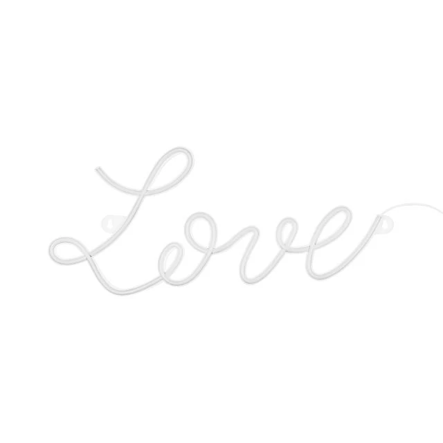 LOVE felirat, világító, LED, hálózati adapterrel, műanyag, 61x27,4 cm, fehér