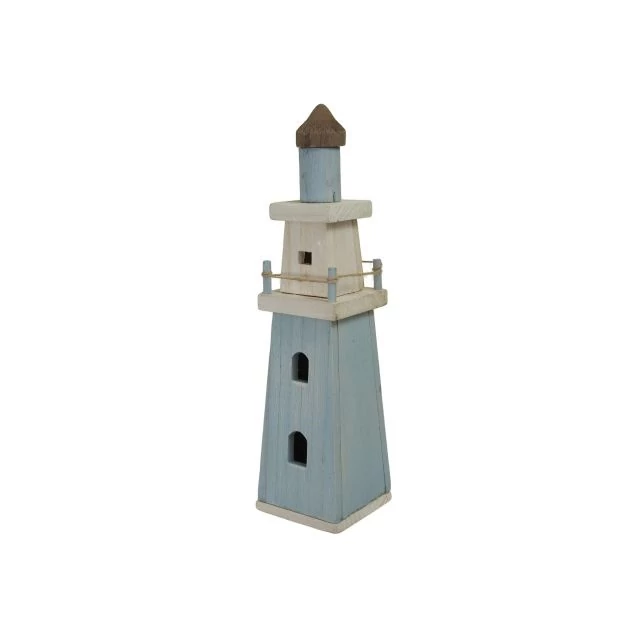 Világítótorony fa 40 cm világoskék, natúr
