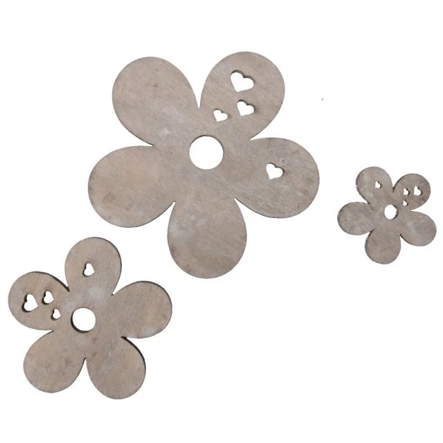 Virág, fa, 3,5,7 cm, szürke, 20 db