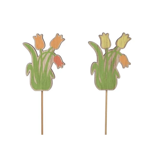 Betűzős fa tulipán, zöld, narancssárga, 7,5 cm, 2 féle, 16 db