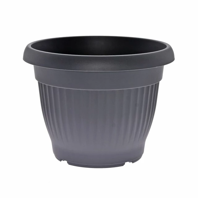 Műanyag bordázott kerek Campana virágcserép 20×9×11 cm antracit